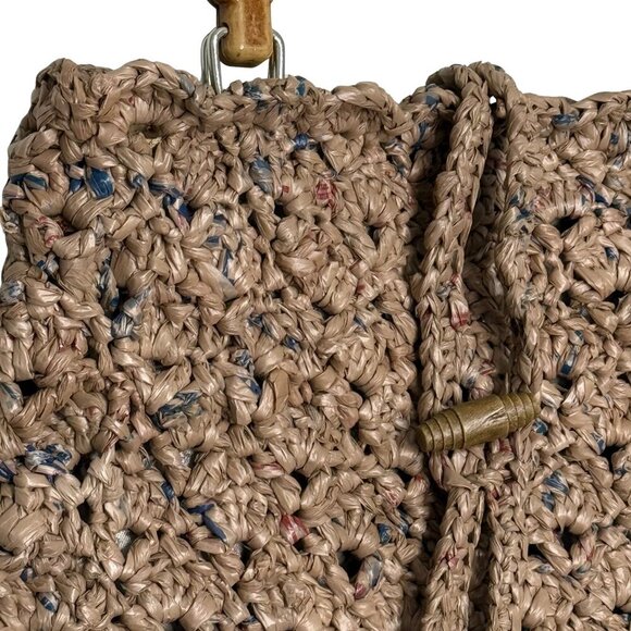 Crocheted Woven Straw/Raffia Handbag with Bamboo-Style Handles - Picture 3 of 7